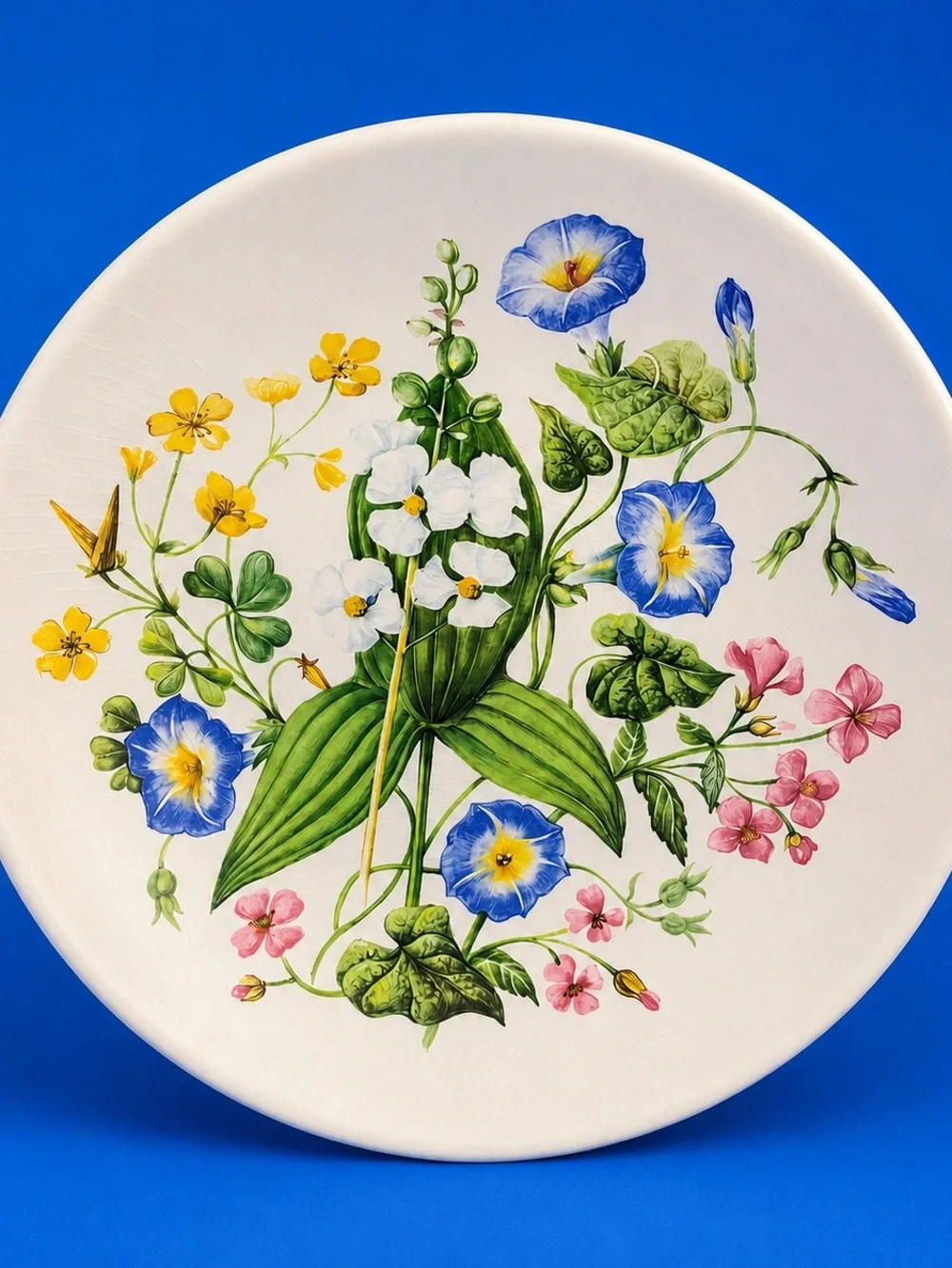 Hand-Painted Floral Wall Plaque — Blue, White, Pink & Yellow